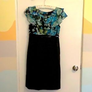 Ruffle Floral Neckline Pencil Skirt Dress